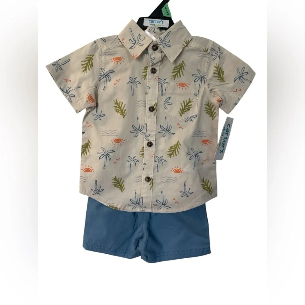 Carter's Tropical Print Shirt and Blue Shorts Set 6/9 months